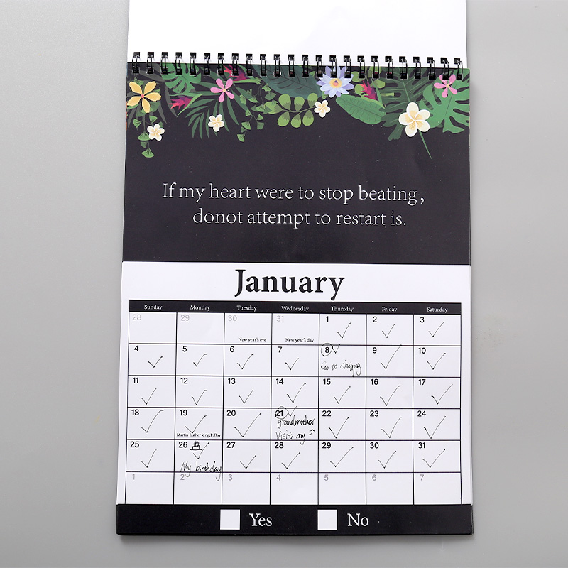 Calendrier en papier épais à reliure spirale